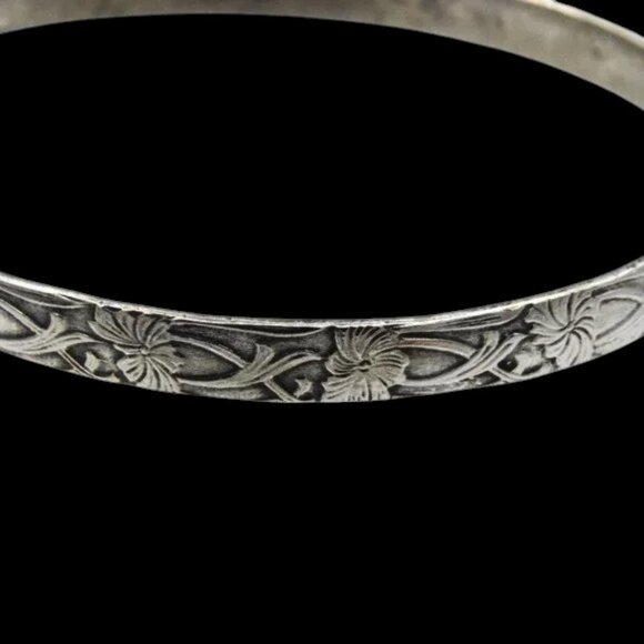 Art Nouveau Style Sterling Silver Taxco Mexico Bangle Bracelet 925 - Picture 2 of 6